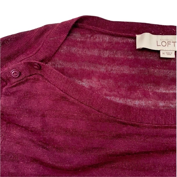 Loft Maroon 3/4 Sleeve Shoulder Button Burn Out Stripes Sweater Sz Med - Picture 6 of 6